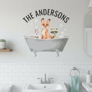 Cute Animal Babies In Bathtub Bathroom Wall Decal