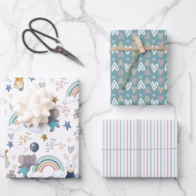 Cute Animal Babies Wrapping Paper Sheets (Front)