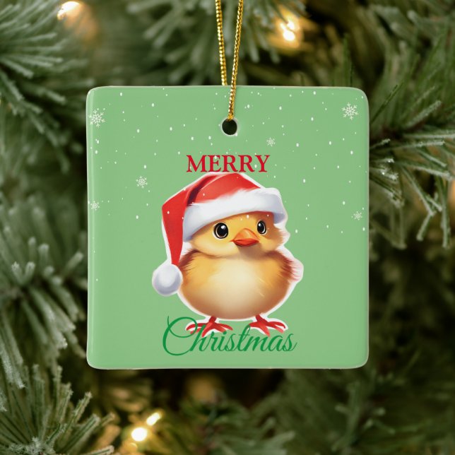 Cute animal baby chick Santa Christmas Costume Ceramic Ornament (Tree)