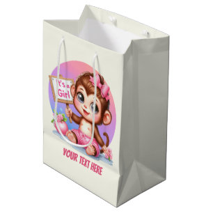 Cute animal baby girl customizable monkey medium gift bag
