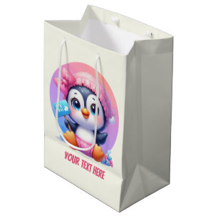Cute animal baby girl customizable penguin medium gift bag