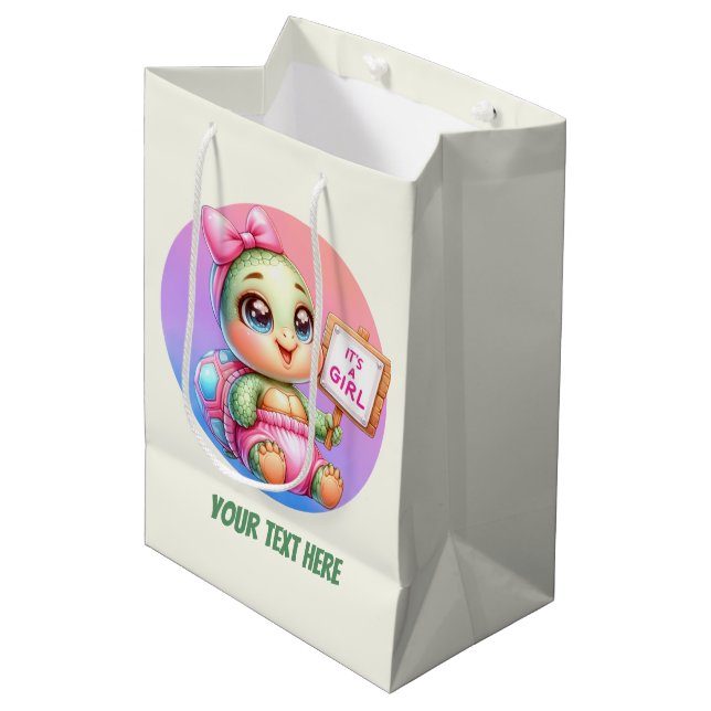 Cute animal baby girl customizable turtle medium gift bag (Front Angled)