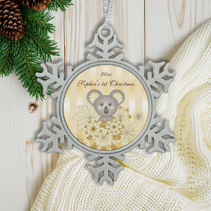 Cute Animal Baby Koala Gold Effect Stripe Kids Snowflake Pewter Christmas Ornament