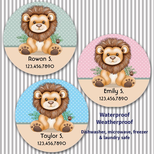 Cute Animal Baby Lion Pink Green Blue  Labels (Cute Animal Baby Lion Pink Green Blue Personalized Labels)