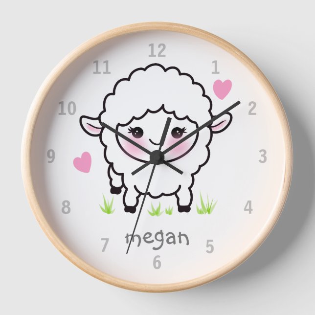 Cute Animal Baby Sheep Lamb Nursery Wall Clock (Front)
