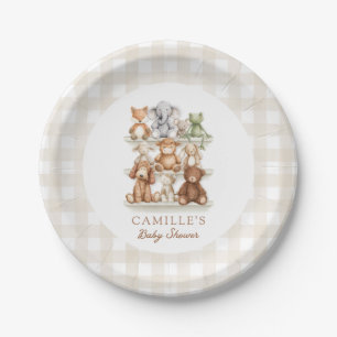 Cute Animal Baby Shower Gingham Paper Plates