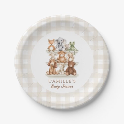 Cute Animal Baby Shower Gingham Paper Plates