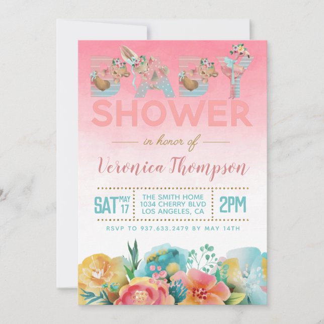 Cute Animal Baby Shower Invitation (Front)