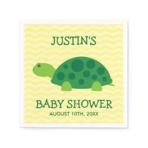 Cute animal baby shower napkins with green turtle