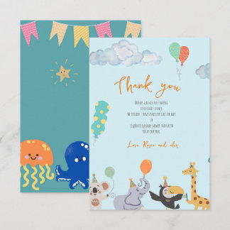 Cute Animal baby shower  Thank You Card