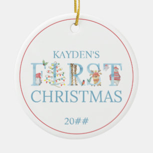 Cute Animal Baby's 1st Photo Christmas Ceramic Ornament