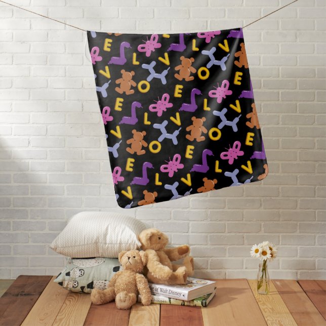 Cute Animal Balloons & LOVE Letters Baby Blanket (In Situ)