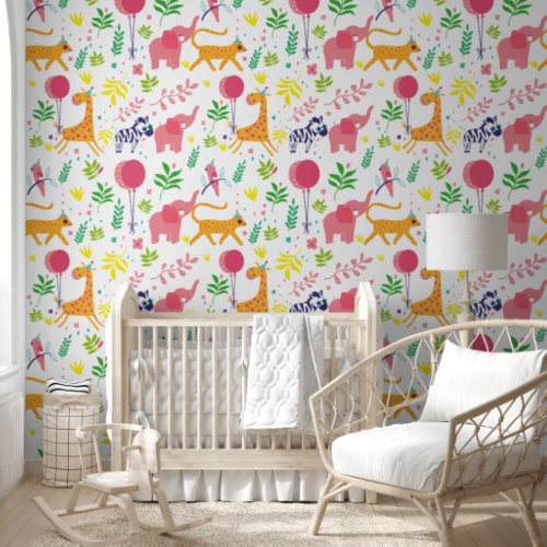Cute Animal Balloons Nursery Child Room Wallpaper