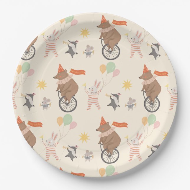 Cute Animal Band  Birthday Paper Plates (Front)