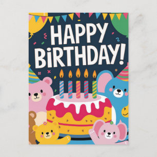 Cute Animal Birthday Party Design for Kids Postcard