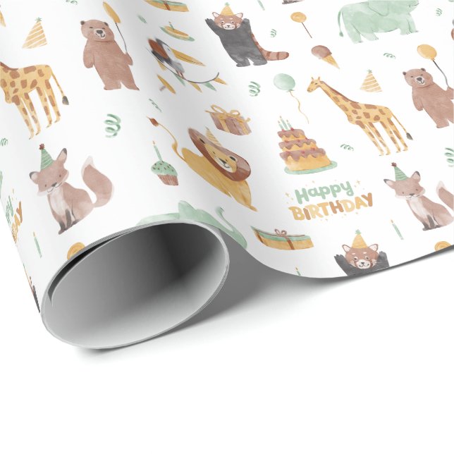 Cute Animal Birthday Party Pattern Wrapping Paper (Roll Corner)