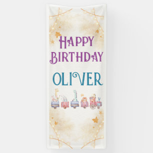 cute animal blue 1st birthday party  banner