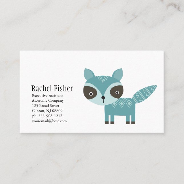 Cute Animal Blue Raccoon Business Cards (Front)