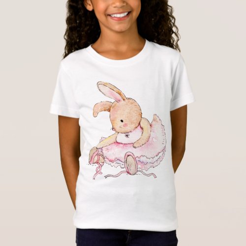 Cute Animal Bunny Ballerina Watercolor T_Shirt