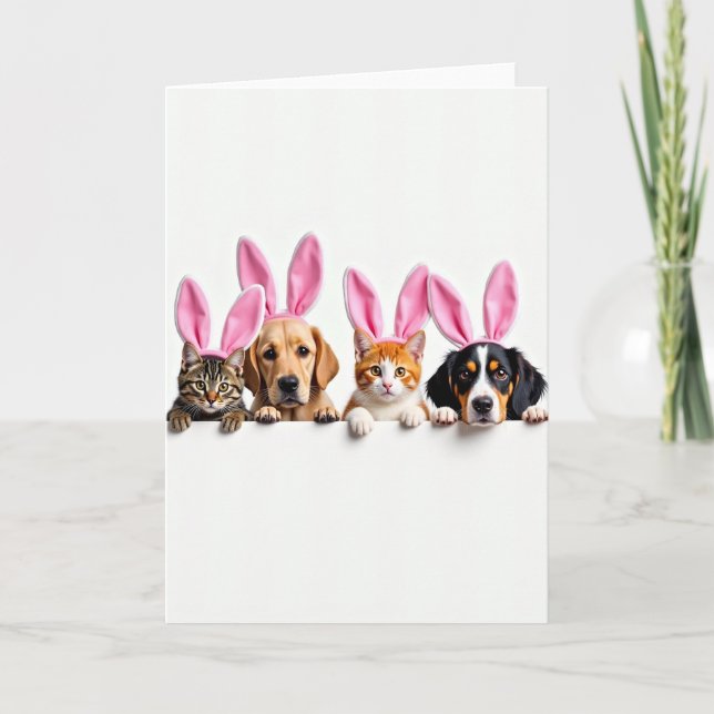 Cute Animal Bunny Ears Photo Card (Front)