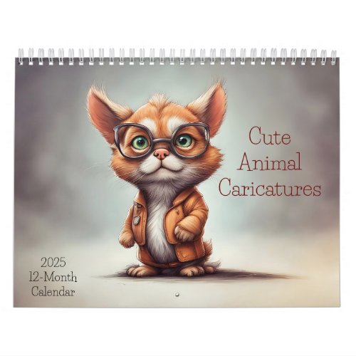 Cute Animal Caricatures 2025 Calendar 12 Months