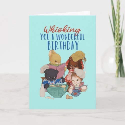 Cute Animal Cartoon Baking Cake Pun Funny Birthday Card