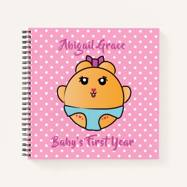 Cute Animal Cartoon Girl Baby Journaling Pink Notebook (Front)