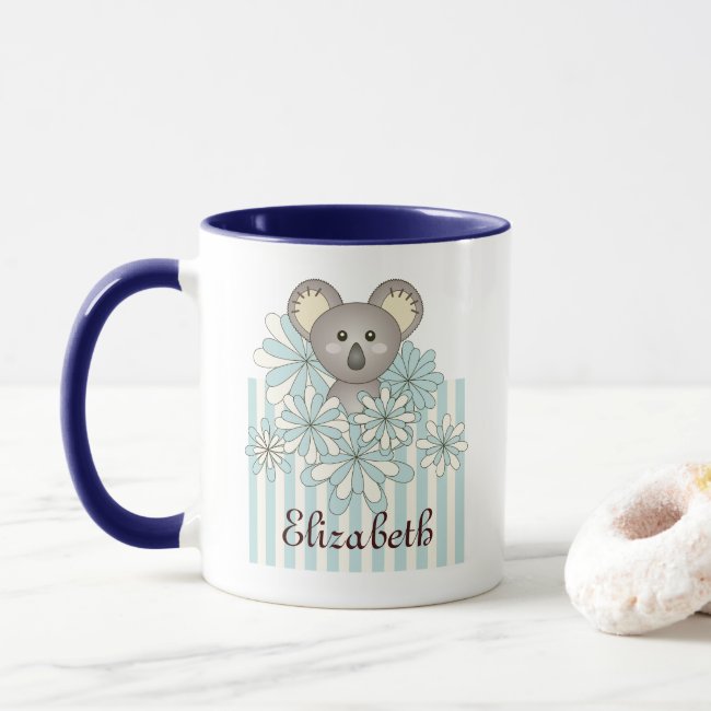 Cute Animal Cartoon Koala Pastel Blue Kids Name