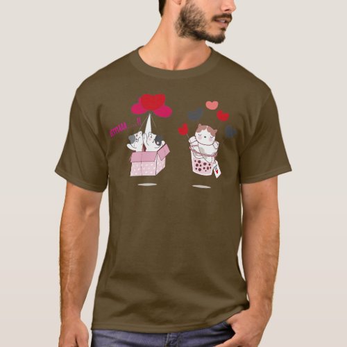 cute animal cat flying with love red balloon T_Shirt