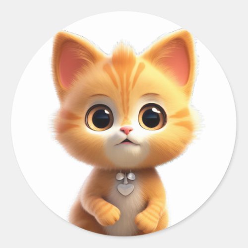 Cute Animal Characters Art 1 _kitten tiny cat_ Classic Round Sticker