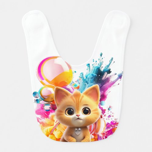 Cute Animal Characters Art 1 _kitten with Abstract Baby Bib