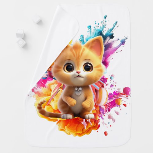 Cute Animal Characters Art 1 _kitten with Abstract Baby Blanket