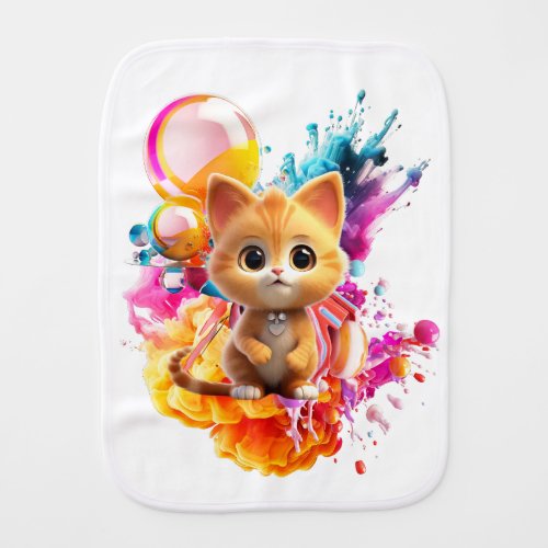 Cute Animal Characters Art 1 _kitten with Abstract Baby Burp Cloth