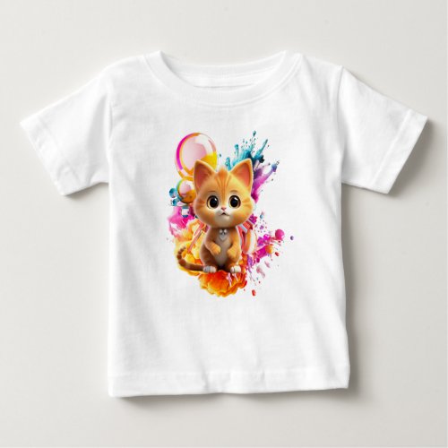 Cute Animal Characters Art 1 _kitten with Abstract Baby T_Shirt