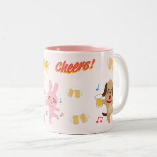 cute animal cheers beer mug. Two-Tone coffee mug