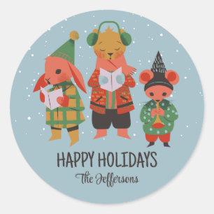 Cute Animal Christmas Carol Snowy Winter Holiday Classic Round Sticker