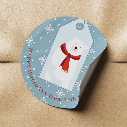 Cute animal Christmas winter funny polar bear blue Classic Round Sticker