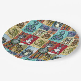 Cute Animal Collage Folk Art Design Paper Plates
