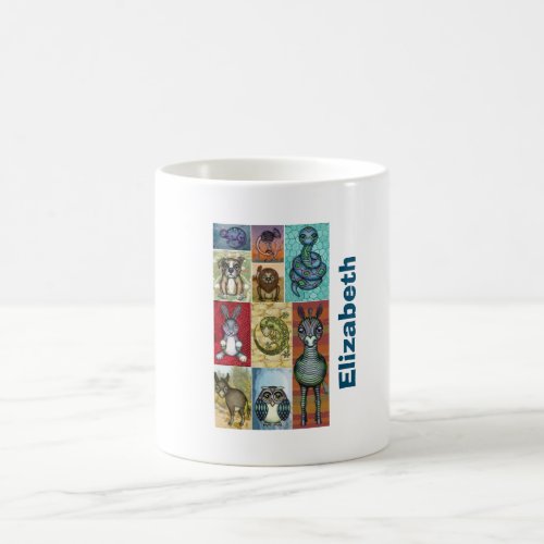 Cute Animal Collage Folk Art Design Personalized Coffee Mug