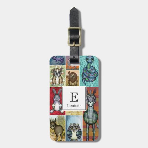 Cute Animal Collage Folk Art Design Personalized Luggage Tag