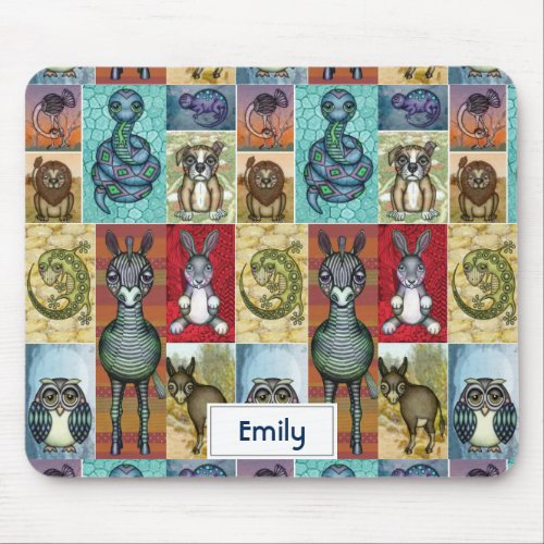 Cute Animal Collage Folk Art Design Personalized Mouse Pad