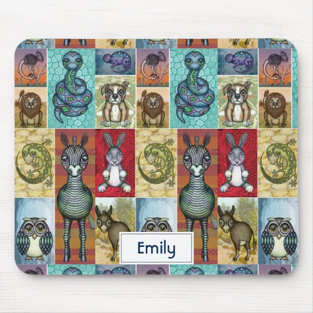 Cute Animal Collage Folk Art Design Personalized Mouse Pad (Front)