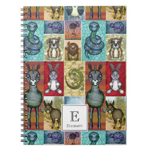 Cute Animal Collage Folk Art Design Personalized Notebook