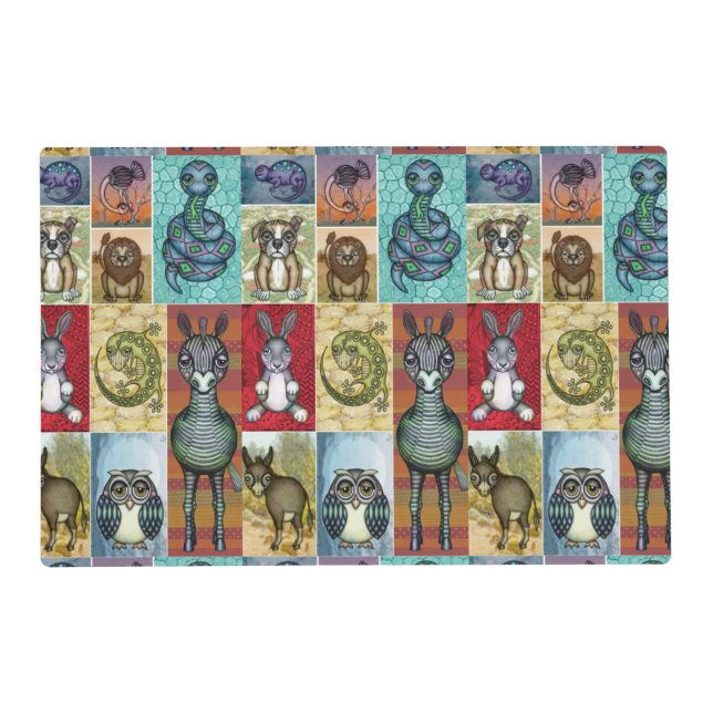 Cute Animal Collage Folk Art Design Placemat (Front)