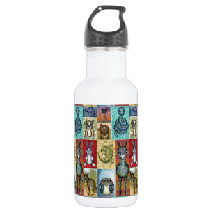 Cute Animal Collage Folk Art Design Stainless Steel Water Bottle