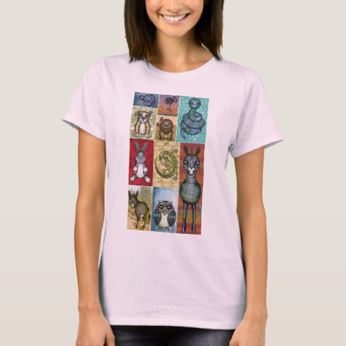 Cute Animal Collage Folk Art Design T_Shirt