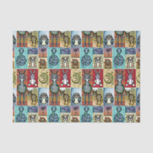 Cute Animal Collage Folk Art Design Tissue Paper