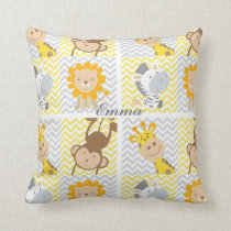 Cute Animal Colourful Chevron Personalised Nursery Throw Pillow