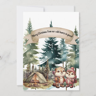 Cute Animal Couple Outdoor Adventure Christmas Holiday Card