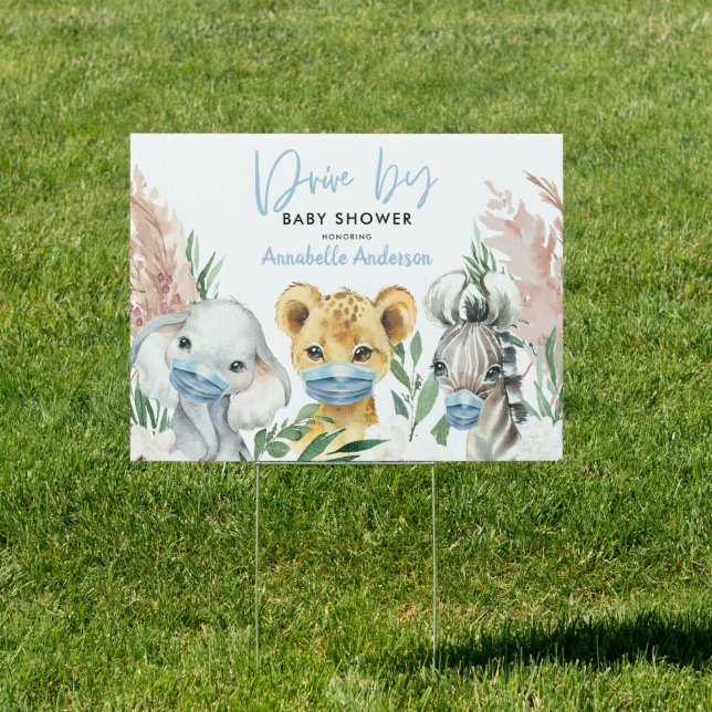 Cute animal covid mask drive by baby sign (Insitu)